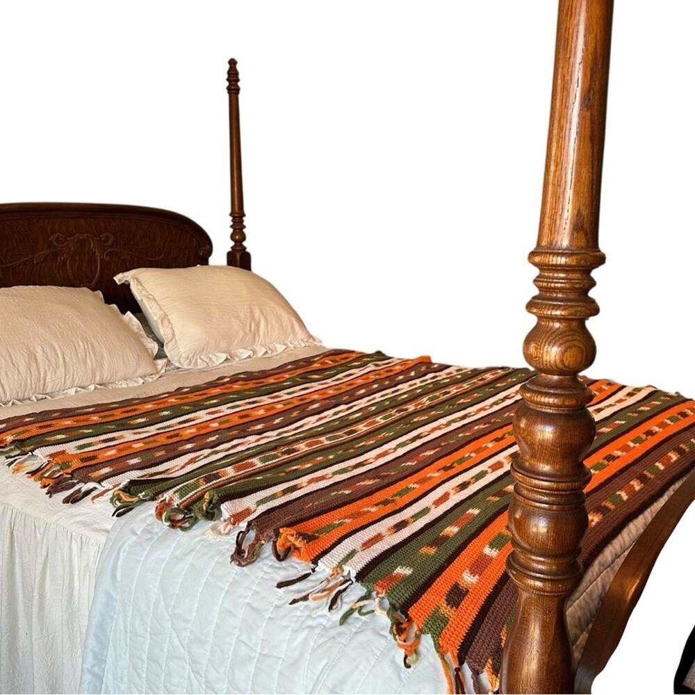 VTG Striped Crochet Granny Throw Lap Blanket in Earth Tones 62 X 58 - Picture 6 of 7